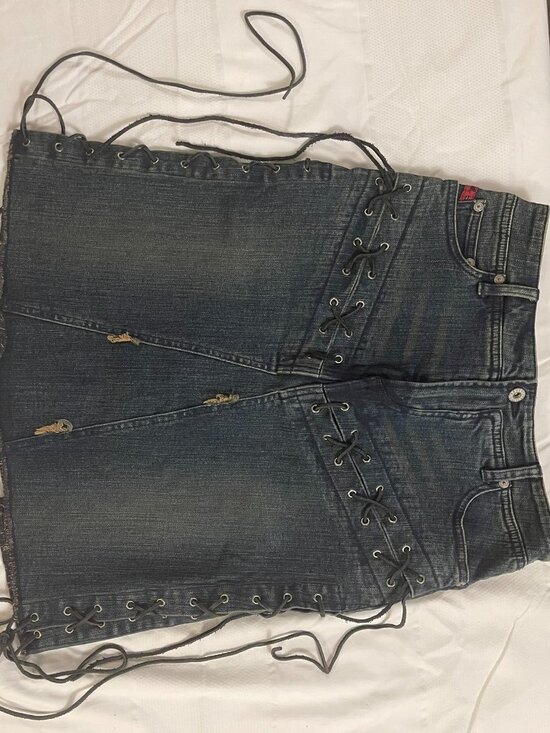 Parasuco Dresses & Skirts - Parasuco NWT Denim Mini Skirt Corset Lace-Up Sides Sz 8